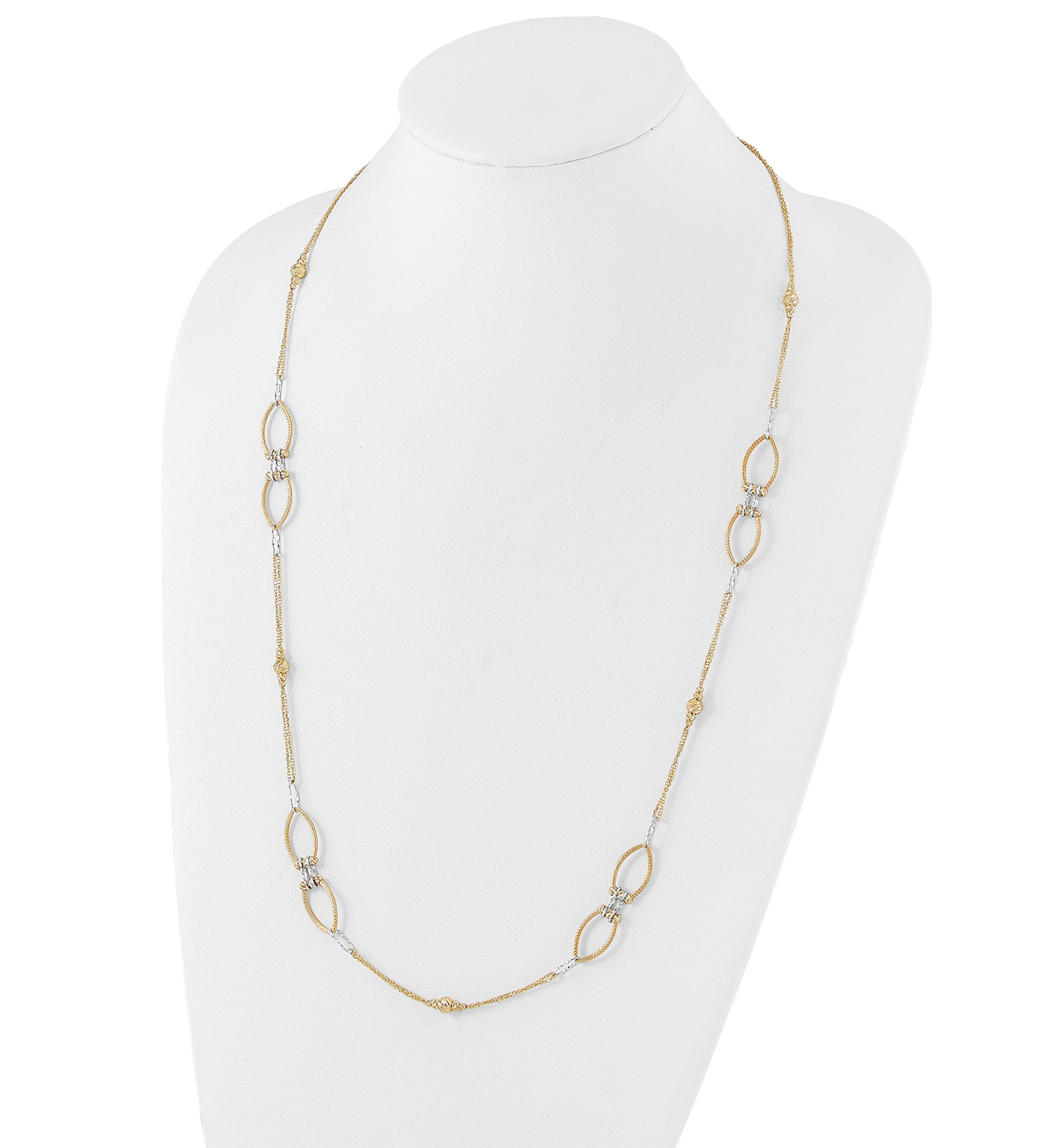 14K Two Tone Diamond Cut Beads Fancy Link with 1 Inch Extension Necklace