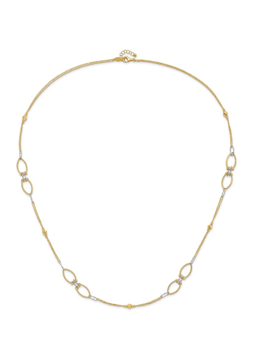 14K Two Tone Diamond Cut Beads Fancy Link with 1 Inch Extension Necklace