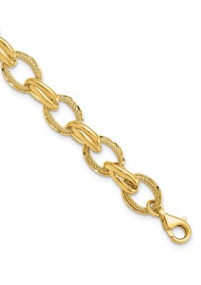Belk & Co 14K Yellow Gold Polished and Textured Fancy Link Bracelet