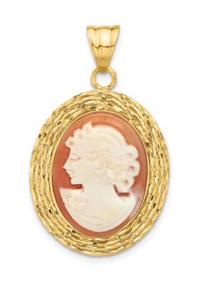 Belk & Co 14K Yellow Gold Diamond Cut Natural Shell Portrait Cameo Pendant