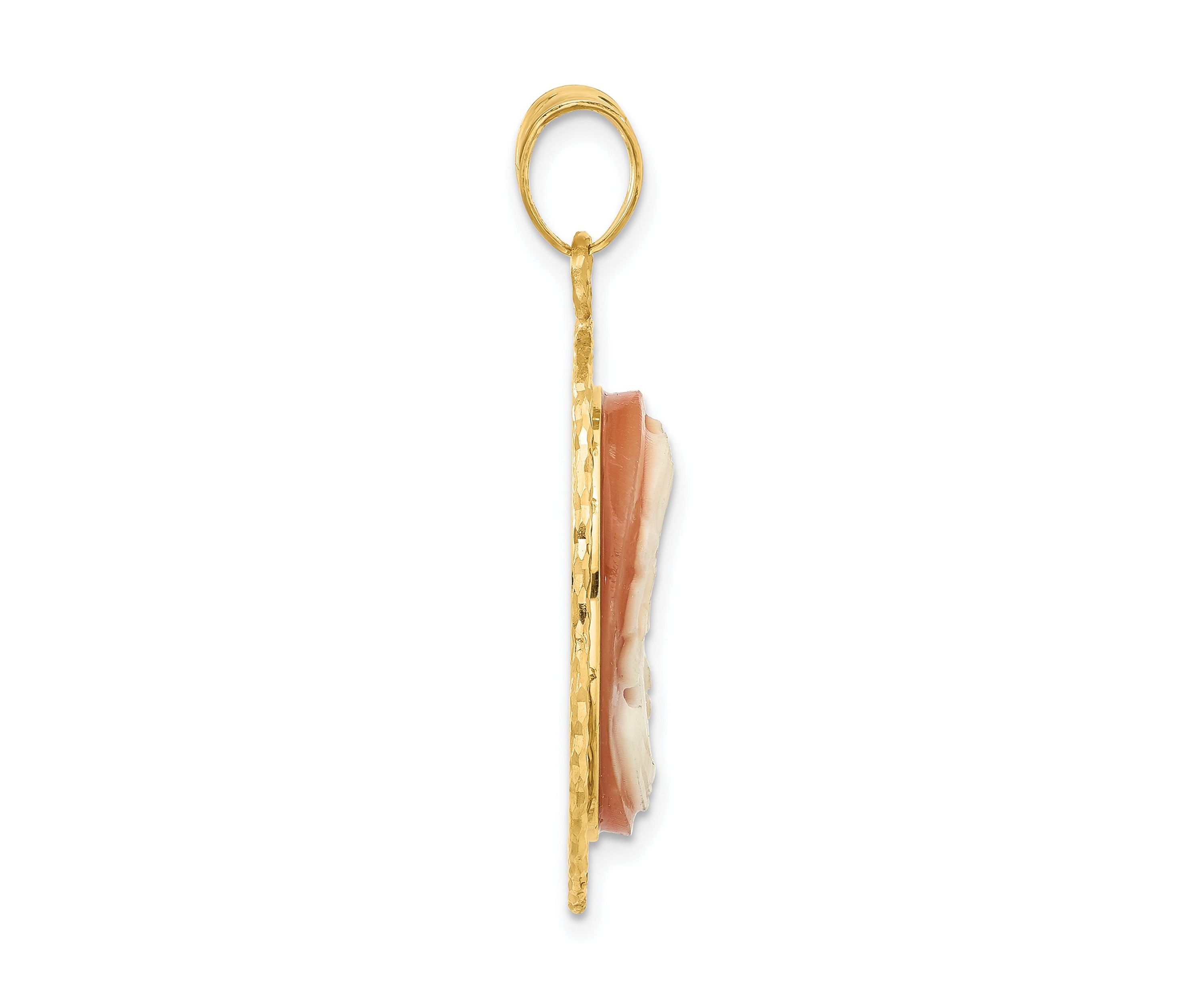 14K Yellow Gold Diamond Cut Natural Shell Portrait Cameo Pendant