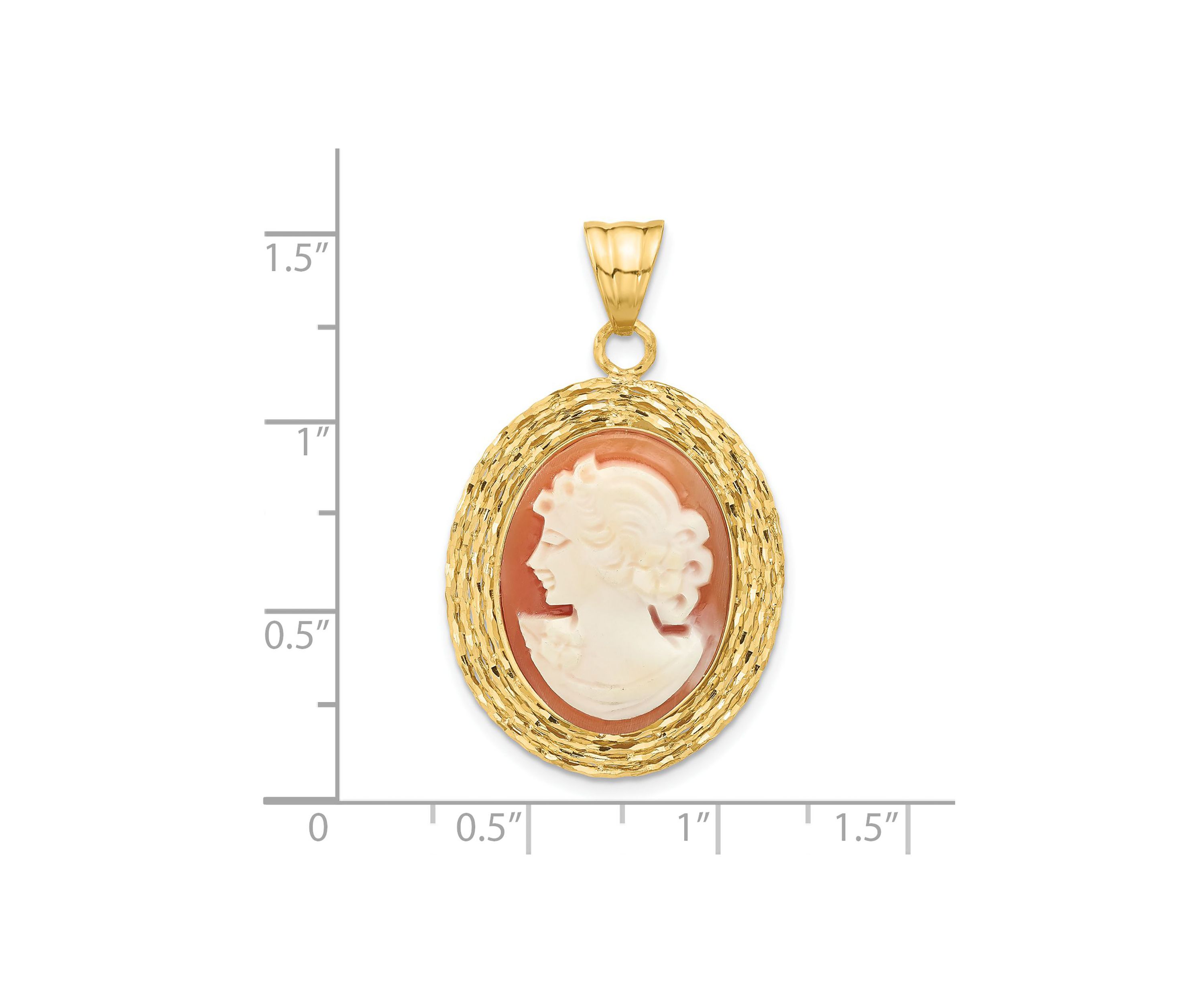 14K Yellow Gold Diamond Cut Natural Shell Portrait Cameo Pendant