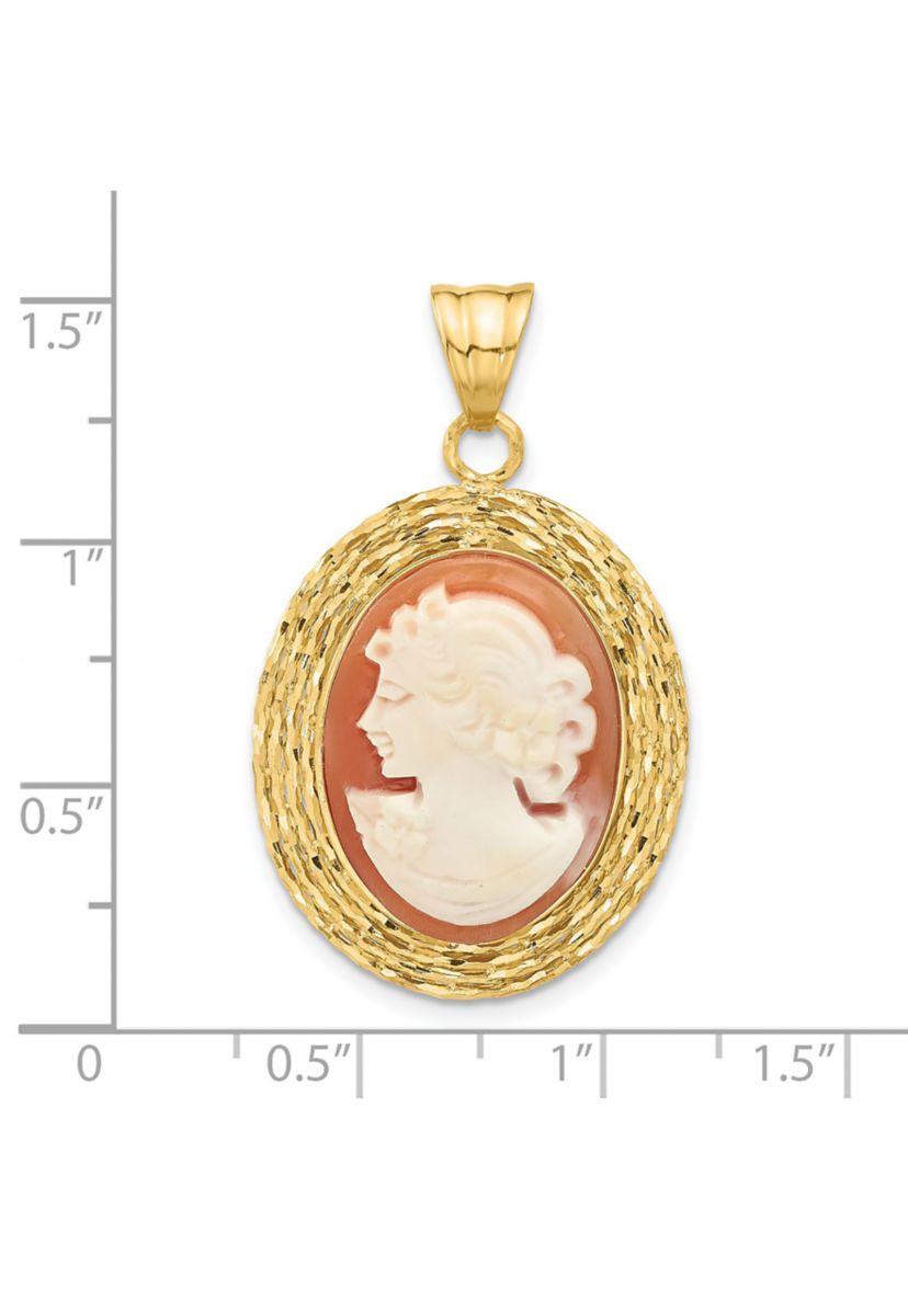 14K Yellow Gold Diamond Cut Natural Shell Portrait Cameo Pendant