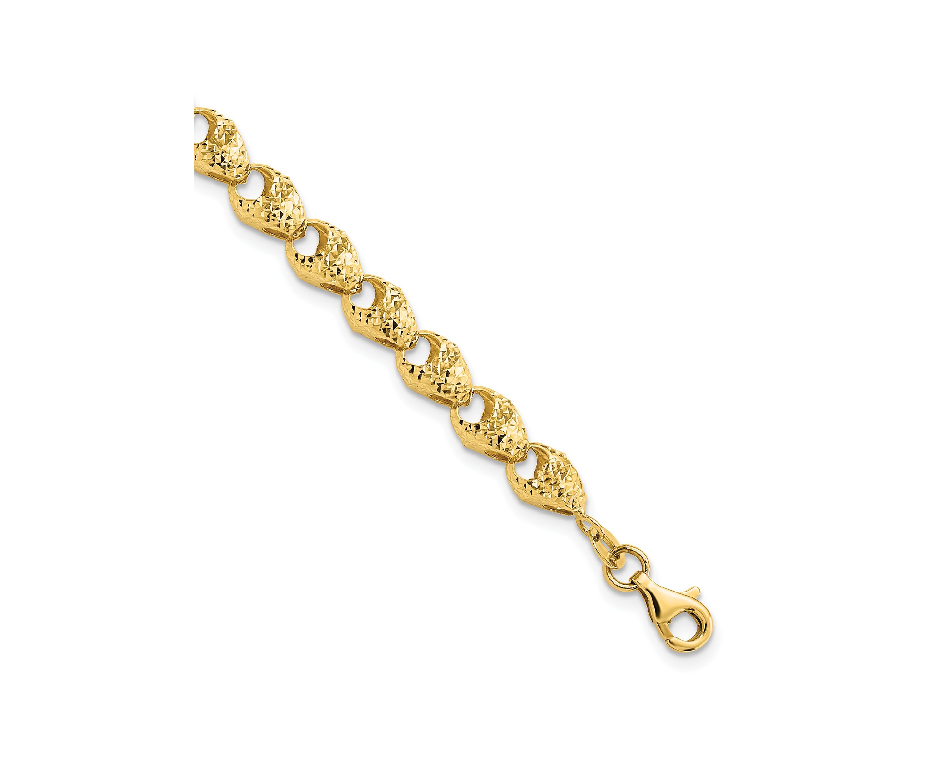14K Yellow Gold Diamond Cut Fancy Link Bracelet