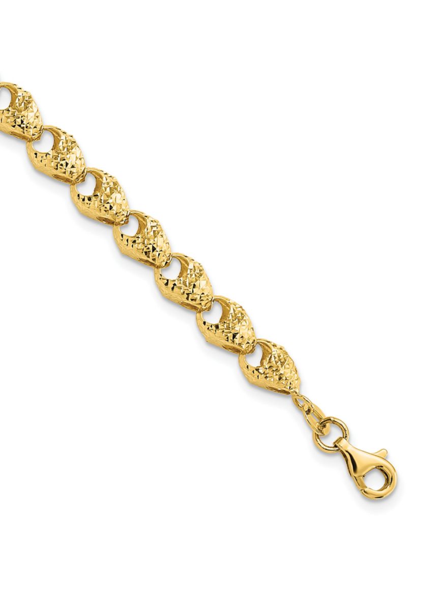 14K Yellow Gold Diamond Cut Fancy Link Bracelet