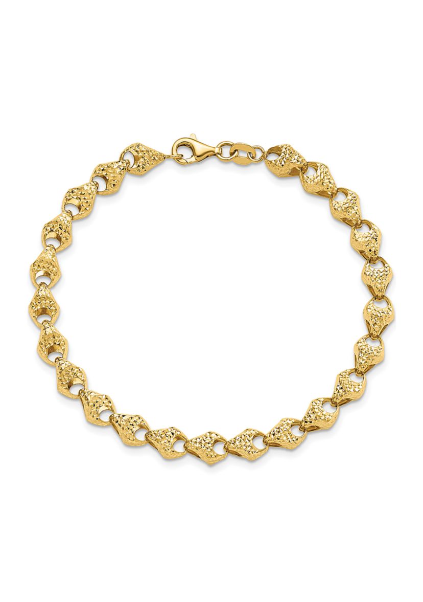 14K Yellow Gold Diamond Cut Fancy Link Bracelet