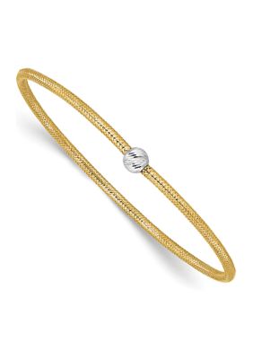 Belk & Co 14K Two Tone Polished with Diamond Cut Bead Stretch Bracelet