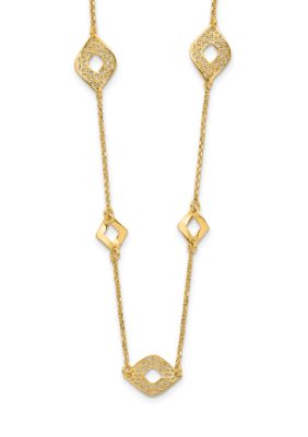 Belk & Co 14K Yellow Gold Polished and Filigree Diamond Shape with 1 Inch Extension Necklace