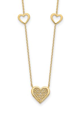 Belk & Co 14K Yellow Gold Polished and Filigree Heart Stations with 1 Inch Extension Necklace