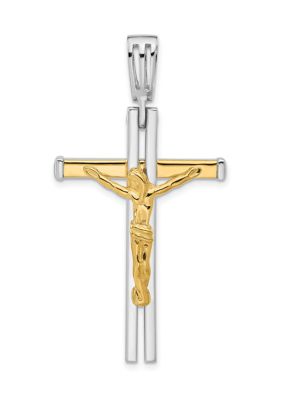 14K Two Tone Polished Crucifix Pendant