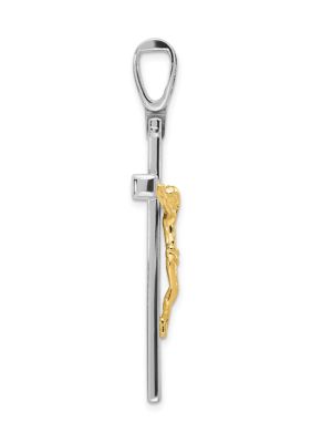 14K Two Tone Polished Crucifix Pendant