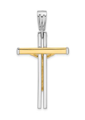 14K Two Tone Polished Crucifix Pendant