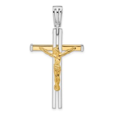 14K Two Tone Polished Crucifix Pendant