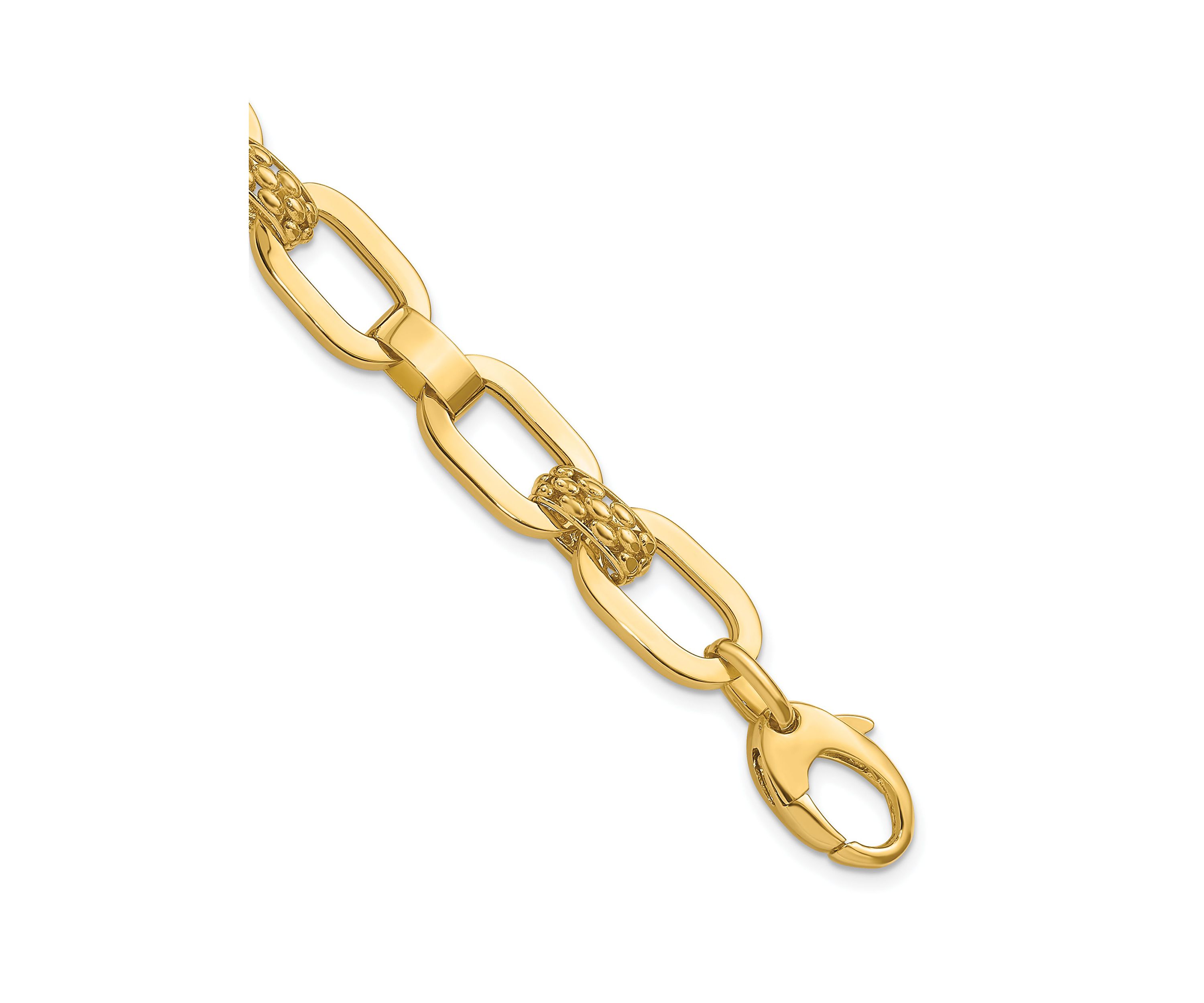 14K Yellow Gold Polished and Textured Fancy Link Bracelet