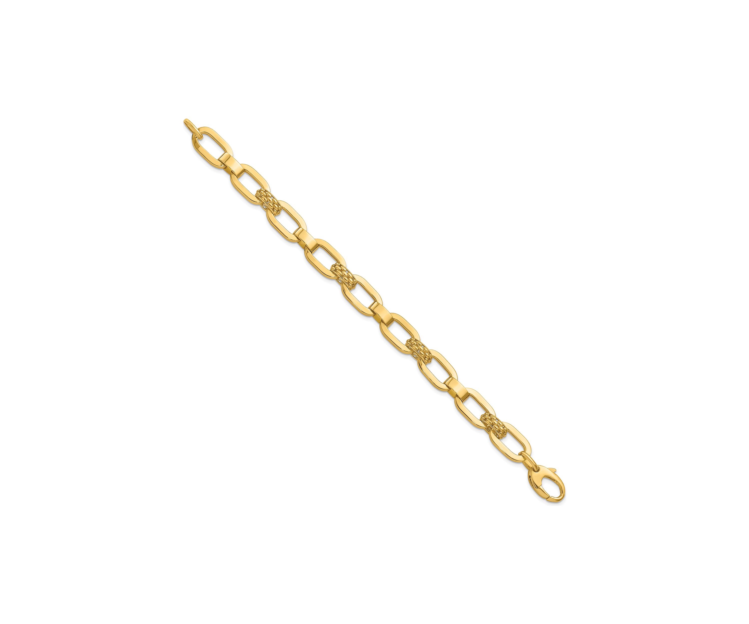 14K Yellow Gold Polished and Textured Fancy Link Bracelet