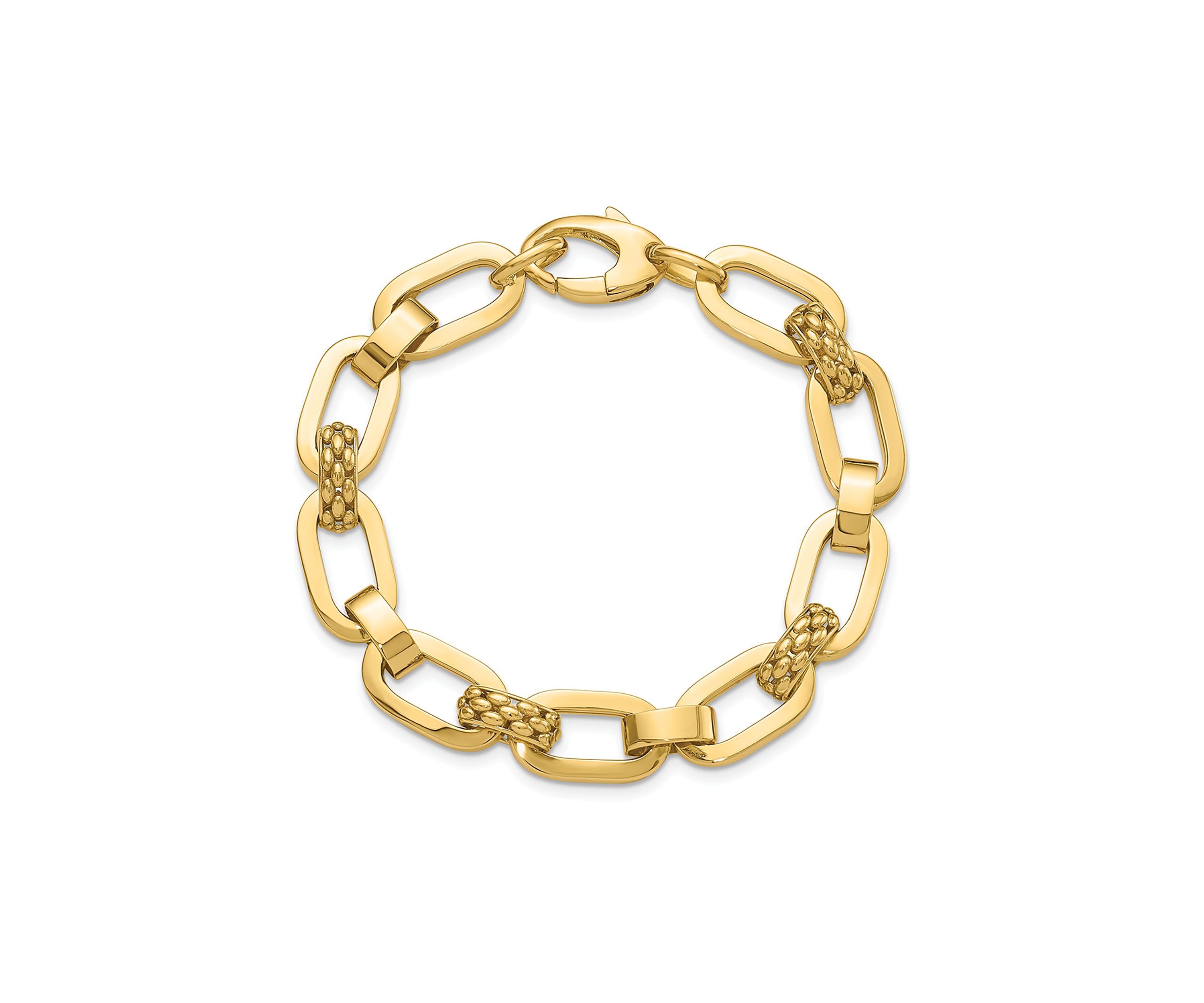 14K Yellow Gold Polished and Textured Fancy Link Bracelet
