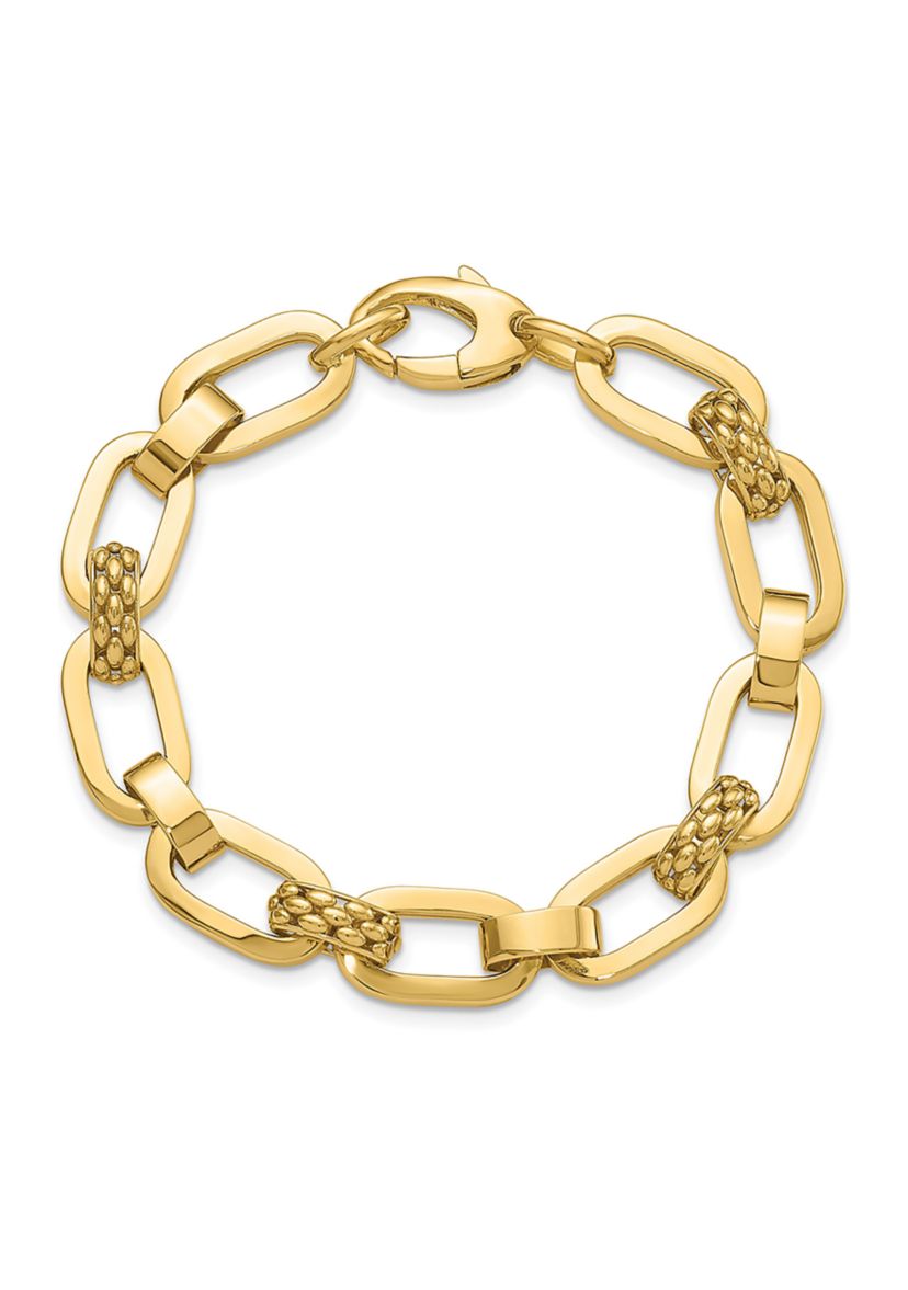 14K Yellow Gold Polished and Textured Fancy Link Bracelet