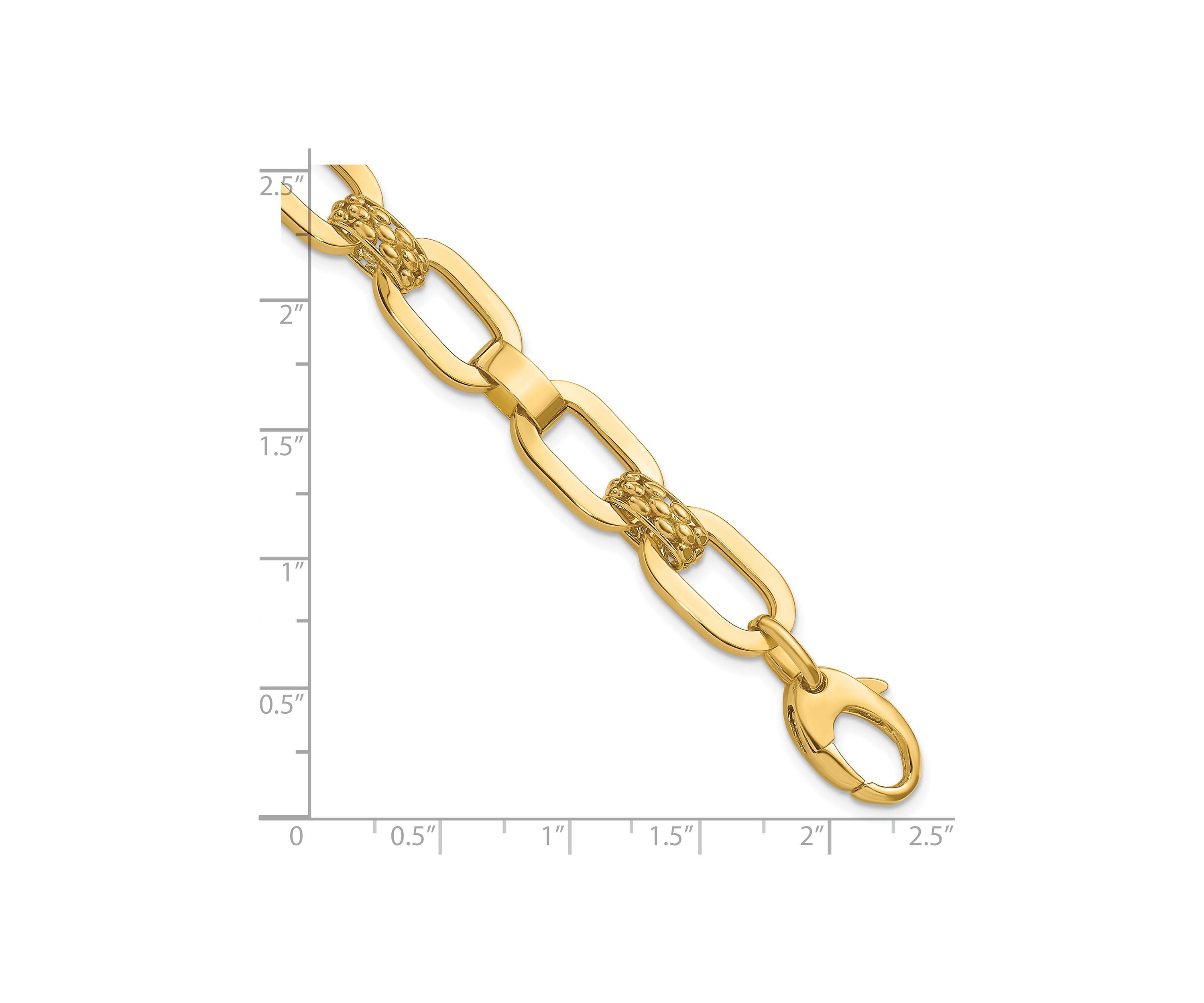 14K Yellow Gold Polished and Textured Fancy Link Bracelet