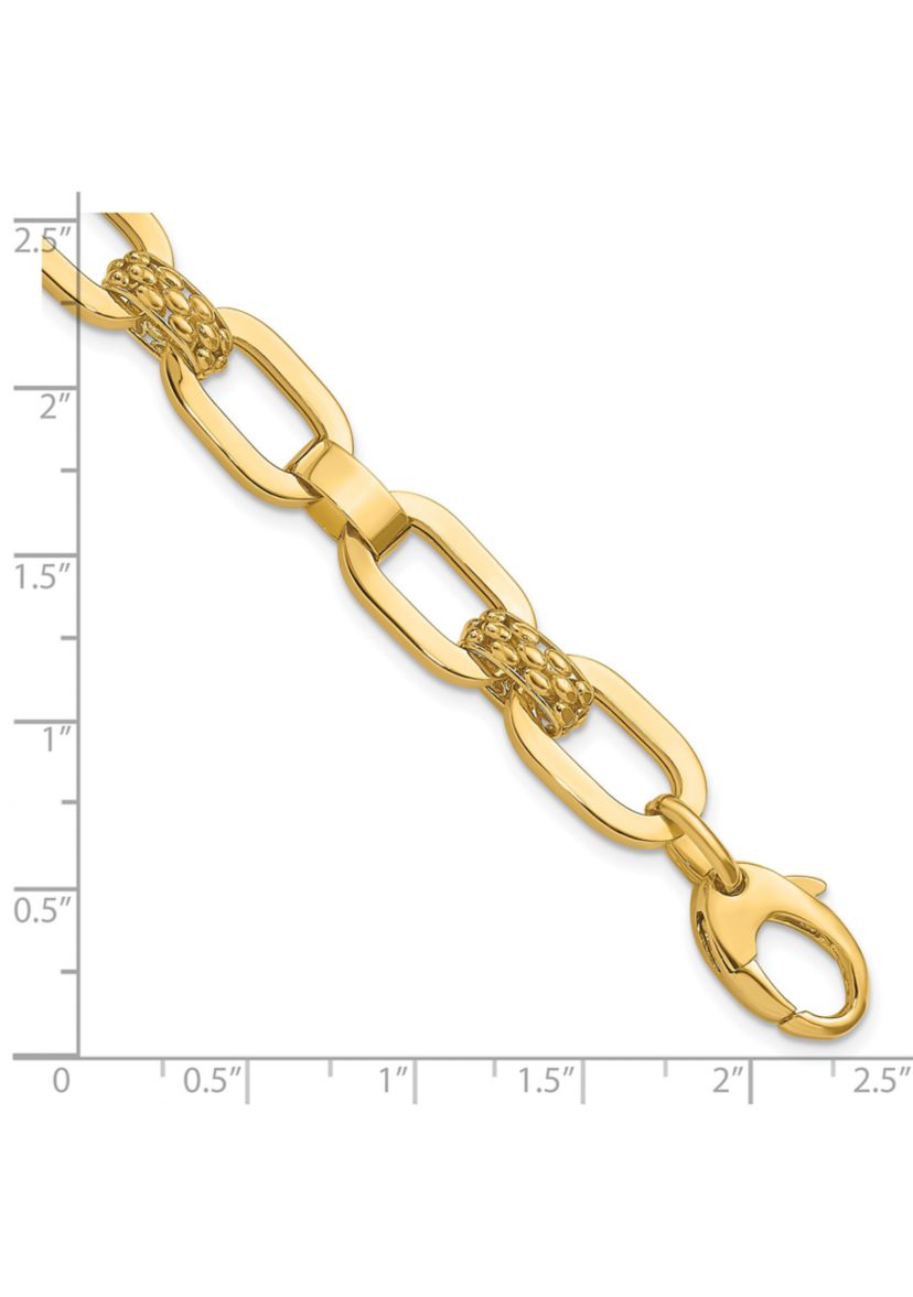 14K Yellow Gold Polished and Textured Fancy Link Bracelet