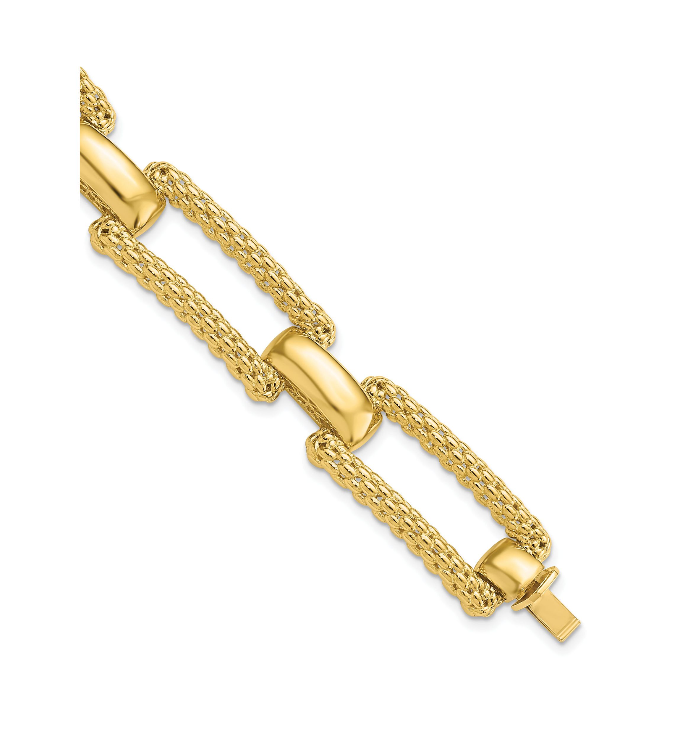 14K Yellow Gold Polished and Textured Fancy Bracelet