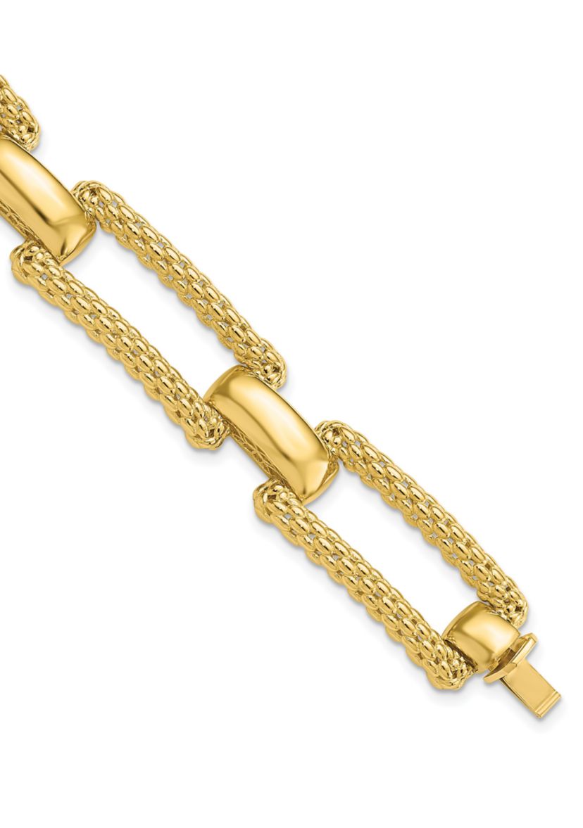 14K Yellow Gold Polished and Textured Fancy Bracelet
