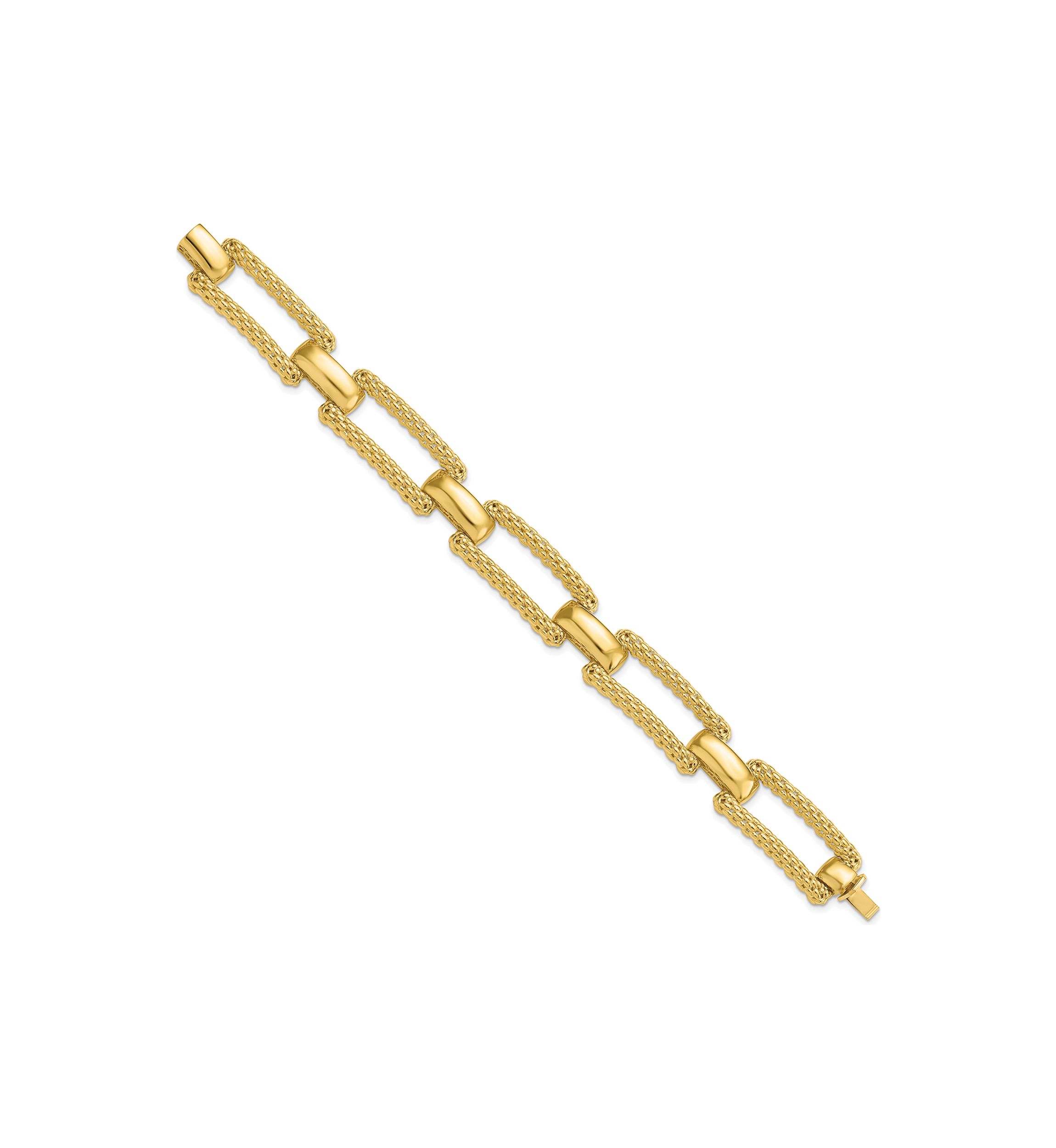 14K Yellow Gold Polished and Textured Fancy Bracelet