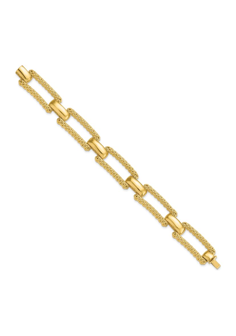 14K Yellow Gold Polished and Textured Fancy Bracelet