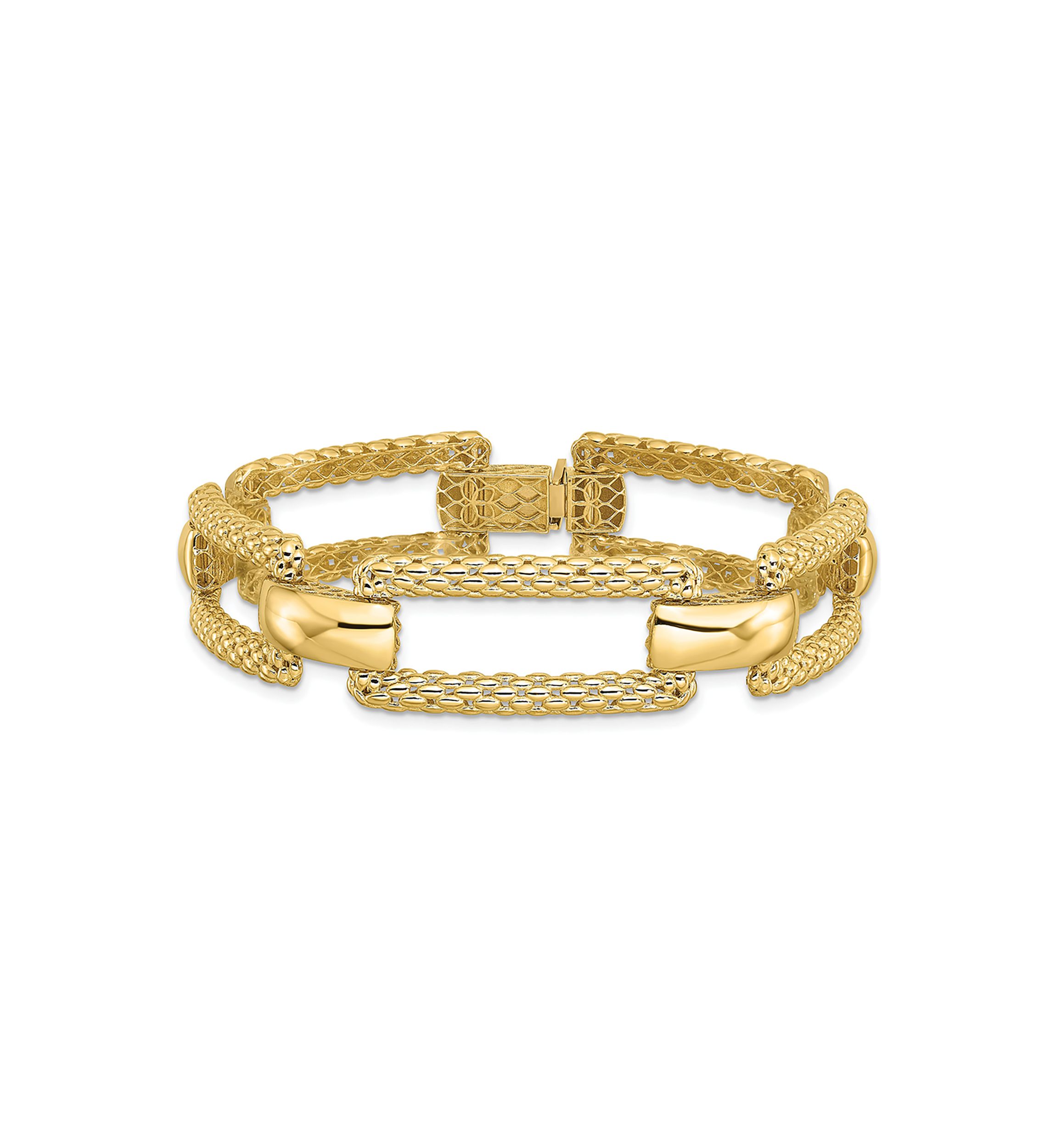 14K Yellow Gold Polished and Textured Fancy Bracelet