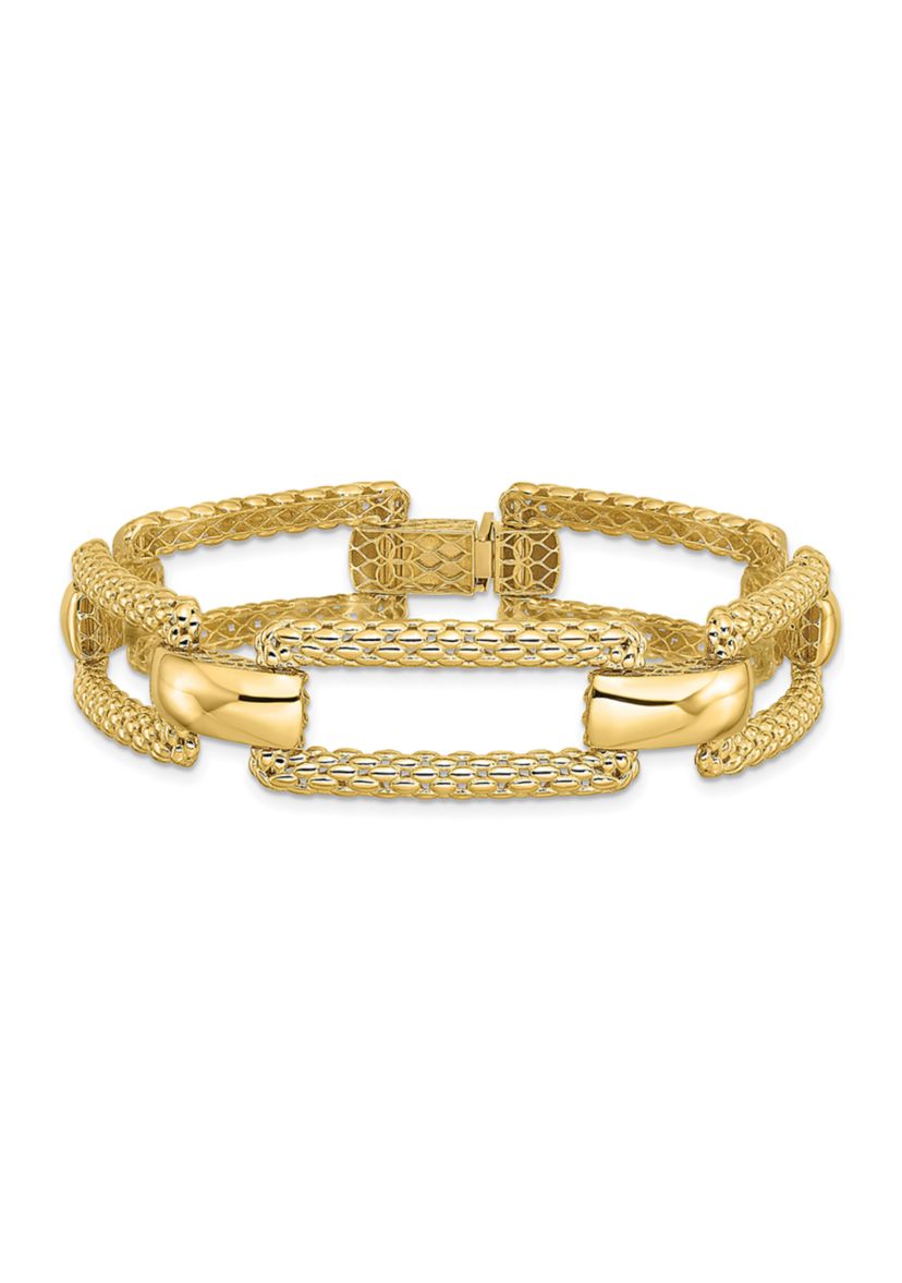 14K Yellow Gold Polished and Textured Fancy Bracelet