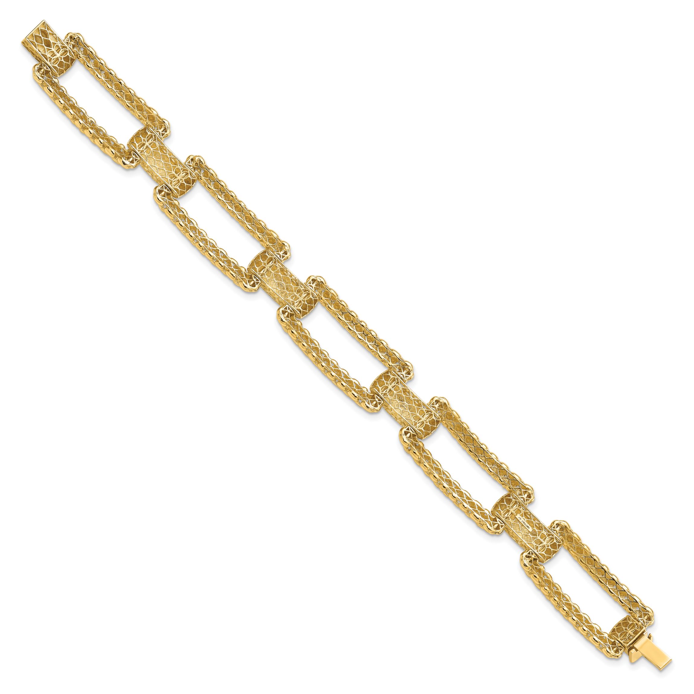 14K Yellow Gold Polished and Textured Fancy Bracelet
