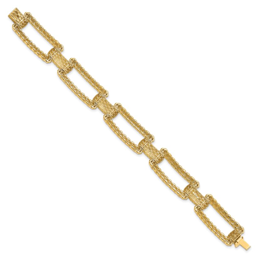 14K Yellow Gold Polished and Textured Fancy Bracelet