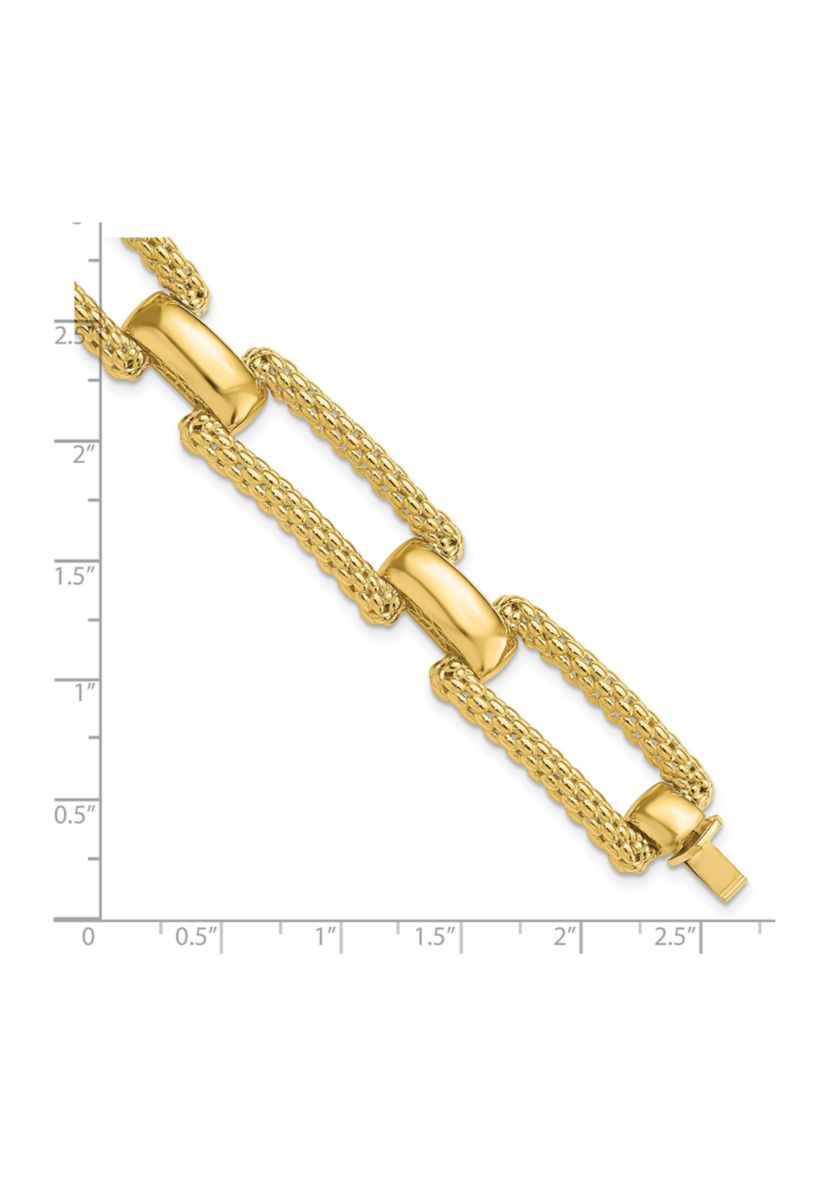 14K Yellow Gold Polished and Textured Fancy Bracelet