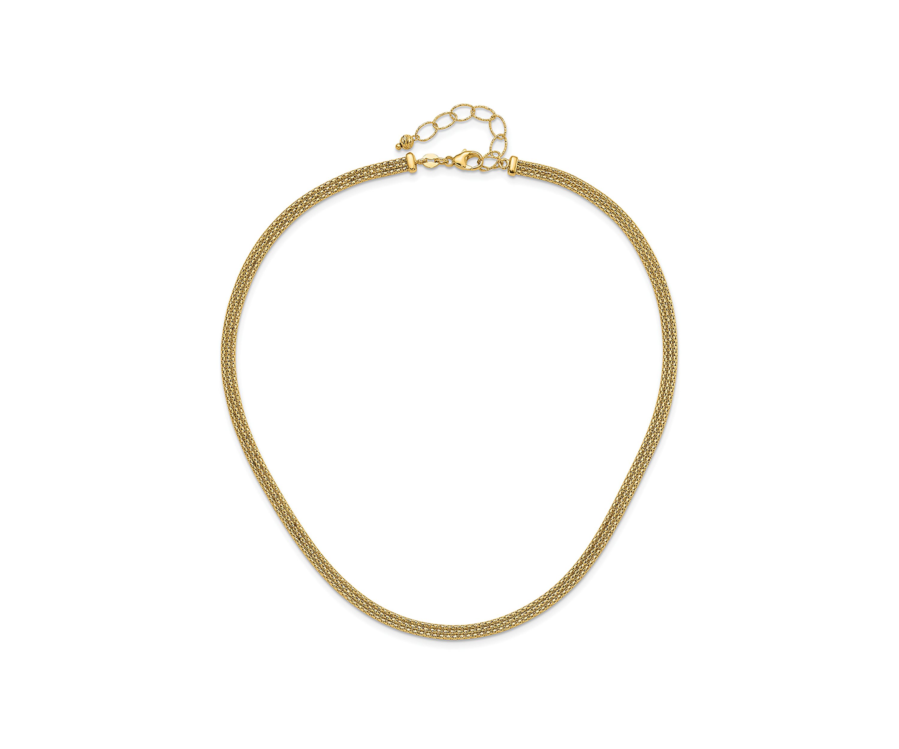 14K Yellow Gold with Diamond-cut Accent and 2-inch Extension Woven Necklace