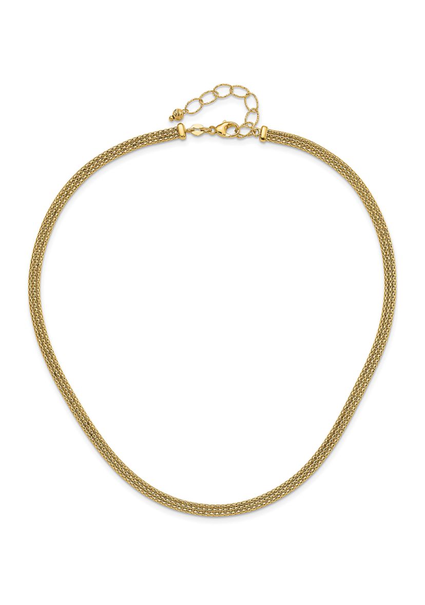 14K Yellow Gold with Diamond-cut Accent and 2-inch Extension Woven Necklace