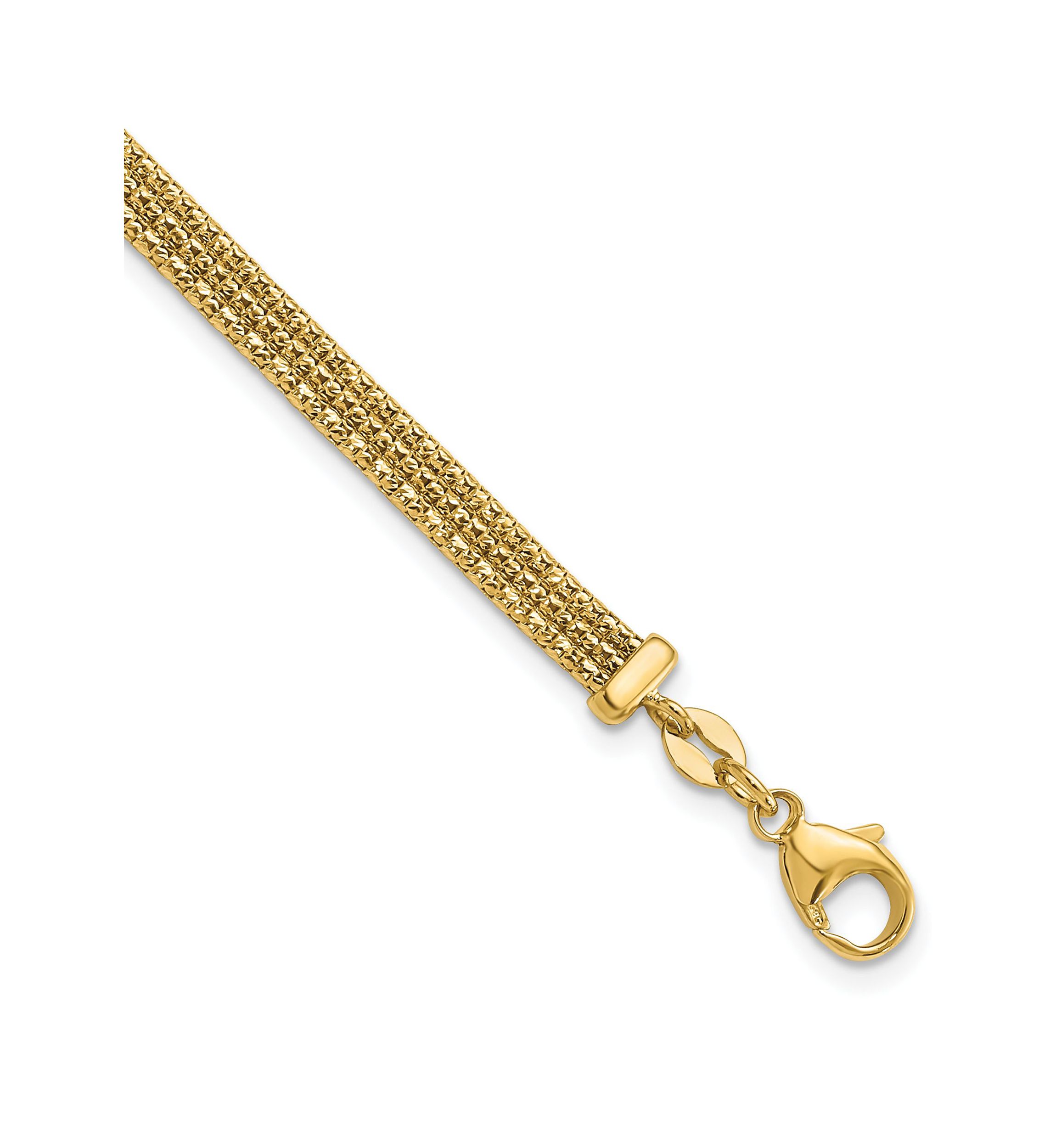 14K Yellow Gold with Diamond-cut Accent and 1 Inch Extension Woven Bracelet