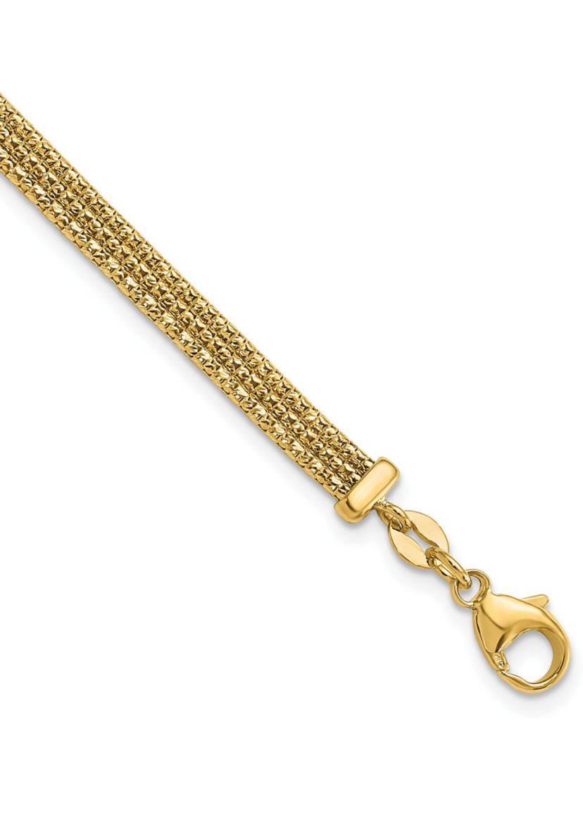 14K Yellow Gold with Diamond-cut Accent and 1 Inch Extension Woven Bracelet