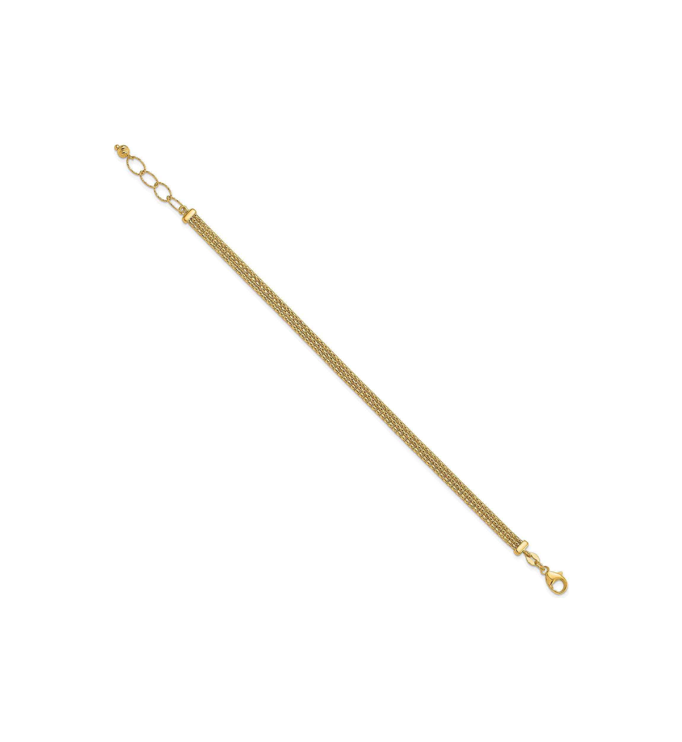 14K Yellow Gold with Diamond-cut Accent and 1 Inch Extension Woven Bracelet