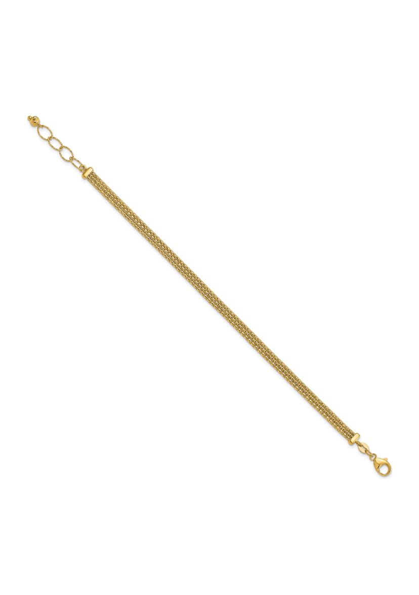 14K Yellow Gold with Diamond-cut Accent and 1 Inch Extension Woven Bracelet