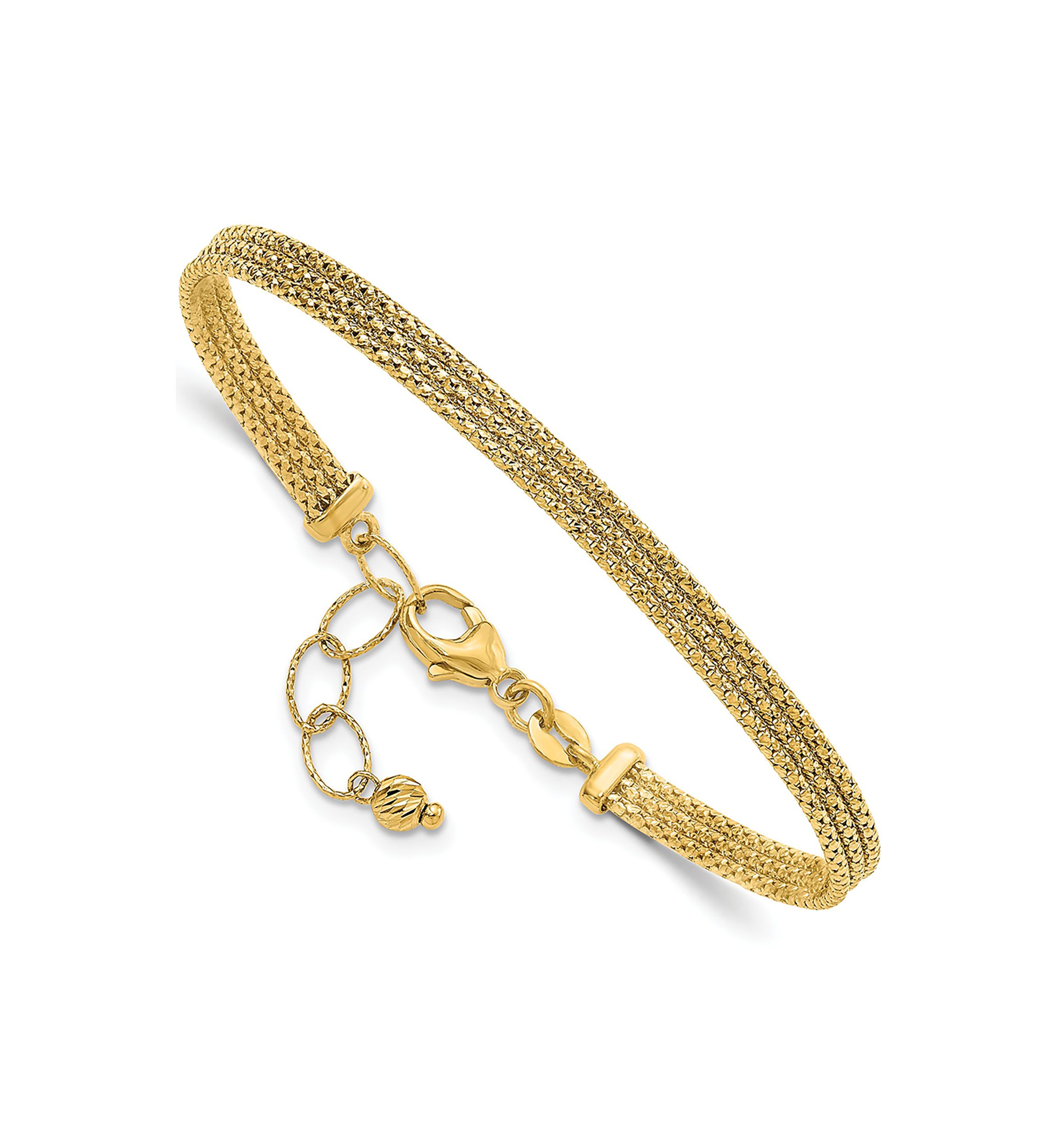 14K Yellow Gold with Diamond-cut Accent and 1 Inch Extension Woven Bracelet