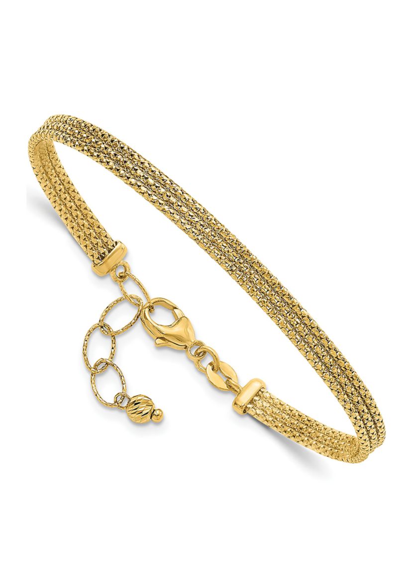 14K Yellow Gold with Diamond-cut Accent and 1 Inch Extension Woven Bracelet