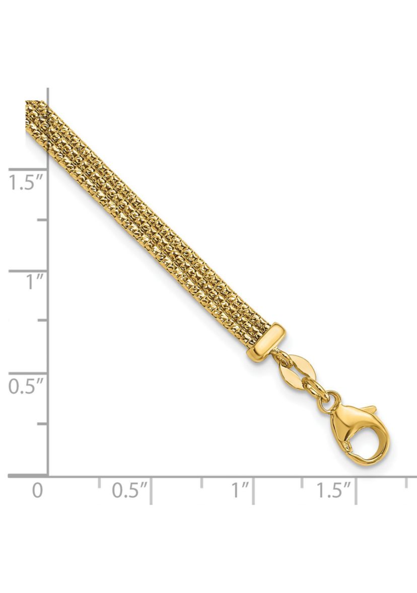 14K Yellow Gold with Diamond-cut Accent and 1 Inch Extension Woven Bracelet