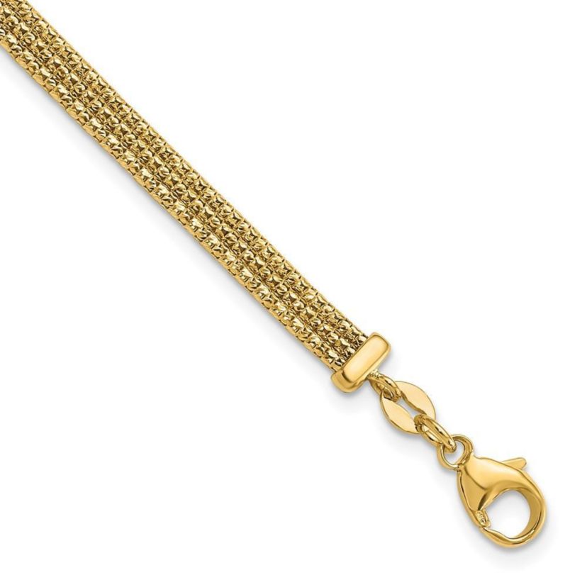 14K Yellow Gold with Diamond-cut Accent and 1 Inch Extension Woven Bracelet