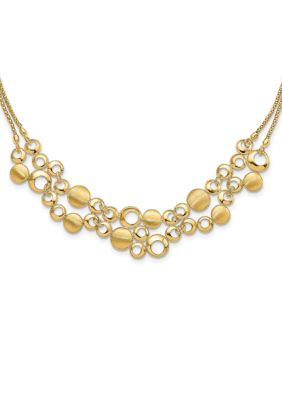 Belk & Co 14K Yellow Gold Polished and Satin Circles with 2-inch Extension Necklace