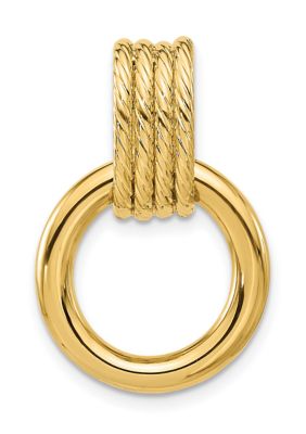 14K Yellow Gold Polished and Textured Circle Pendant