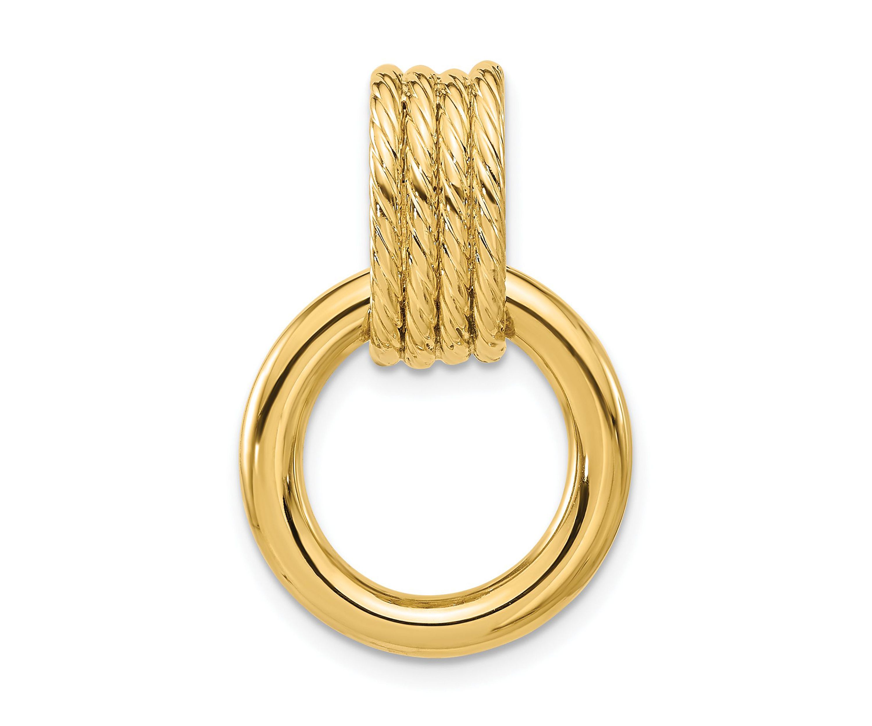 14K Yellow Gold Polished and Textured Circle Pendant