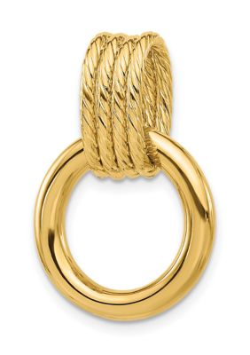 14K Yellow Gold Polished and Textured Circle Pendant