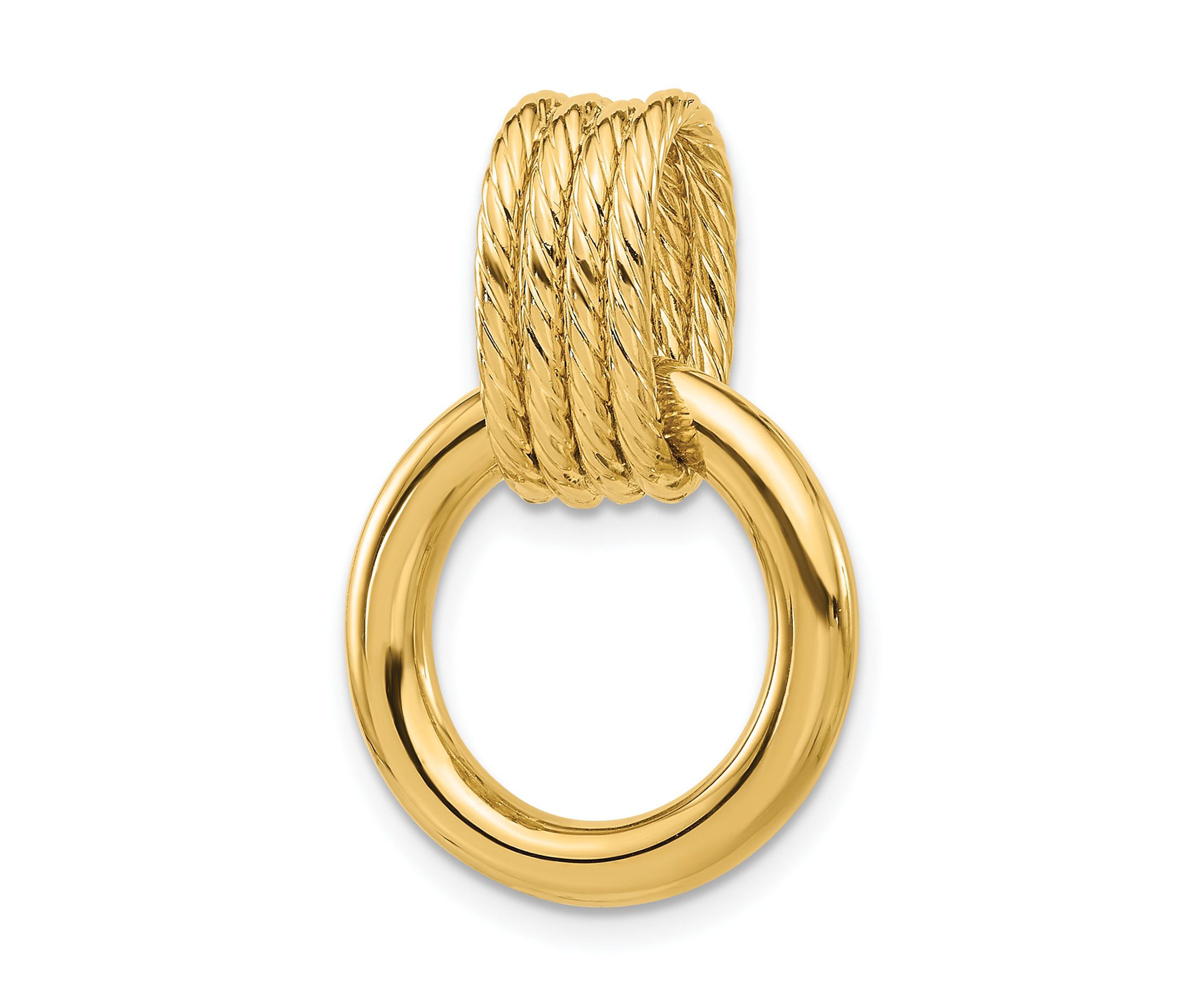 14K Yellow Gold Polished and Textured Circle Pendant