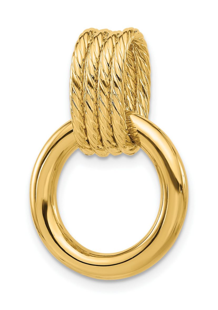 14K Yellow Gold Polished and Textured Circle Pendant