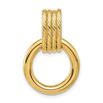 14K Yellow Gold Polished and Textured Circle Pendant