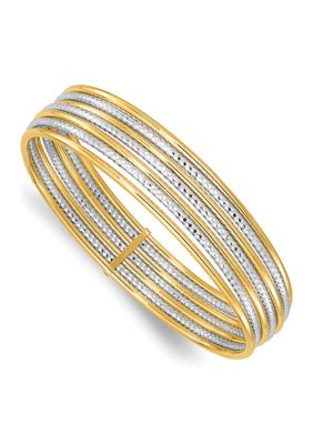 14K Two Tone Diamond Cut 7 Layer Slip on Bangle